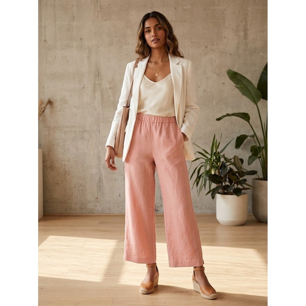 Bryn Walker Casbah Pants Medium Pink Terracotta 100% Linen Wide Leg Cropped